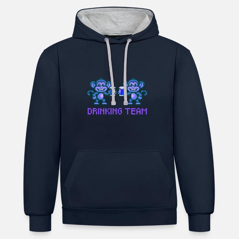 Affe Drinking Team Bier Party - Kontrast-Hoodie - Navy/Grau meliert