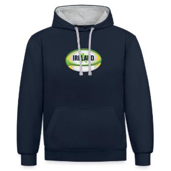 Produit de rugby d'Irlande - Drapeau irlandais de rugby - Sweat à capuche contrasté - bleu marine/gris chiné - Devant - Nico (186cm)