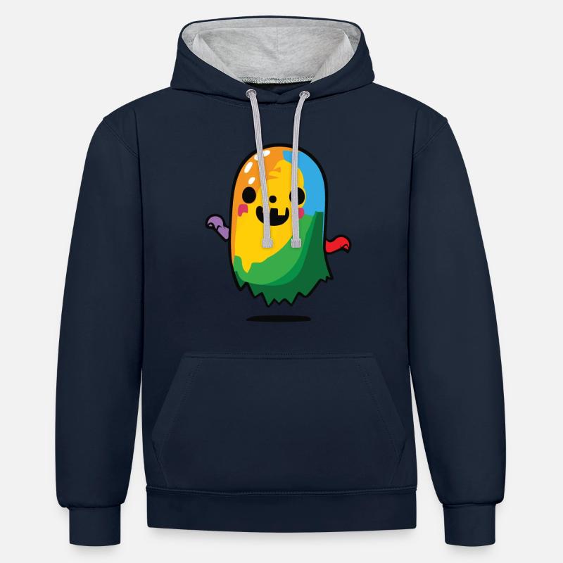 Fantôme mignon / Halloween - Sweat à capuche contrasté - bleu marine/gris chiné