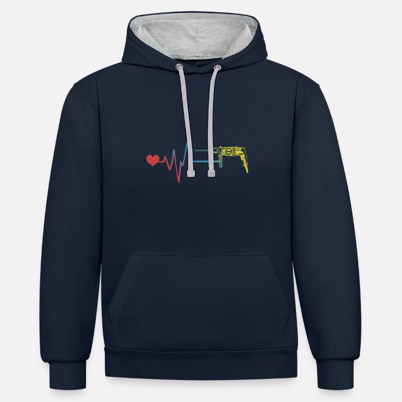 Pulsation du rythme cardiaque - Sweat à capuche contrasté - bleu marine/gris chiné