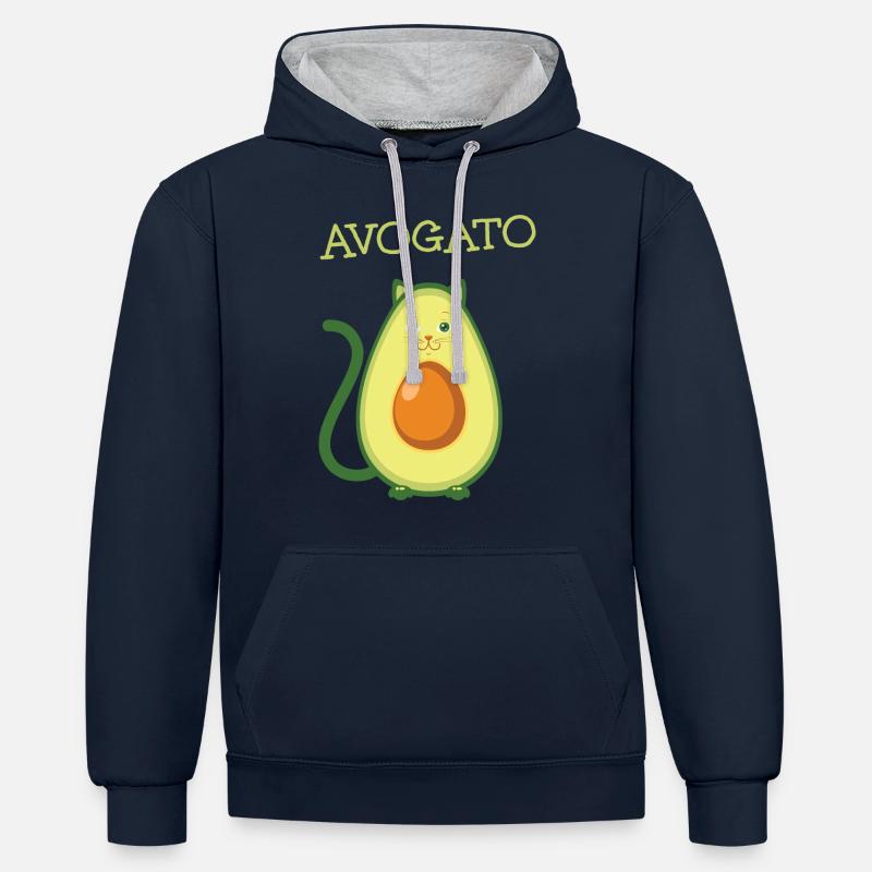 Avogato, Avocado Cat - Sweat à capuche contrasté - bleu marine/gris chiné