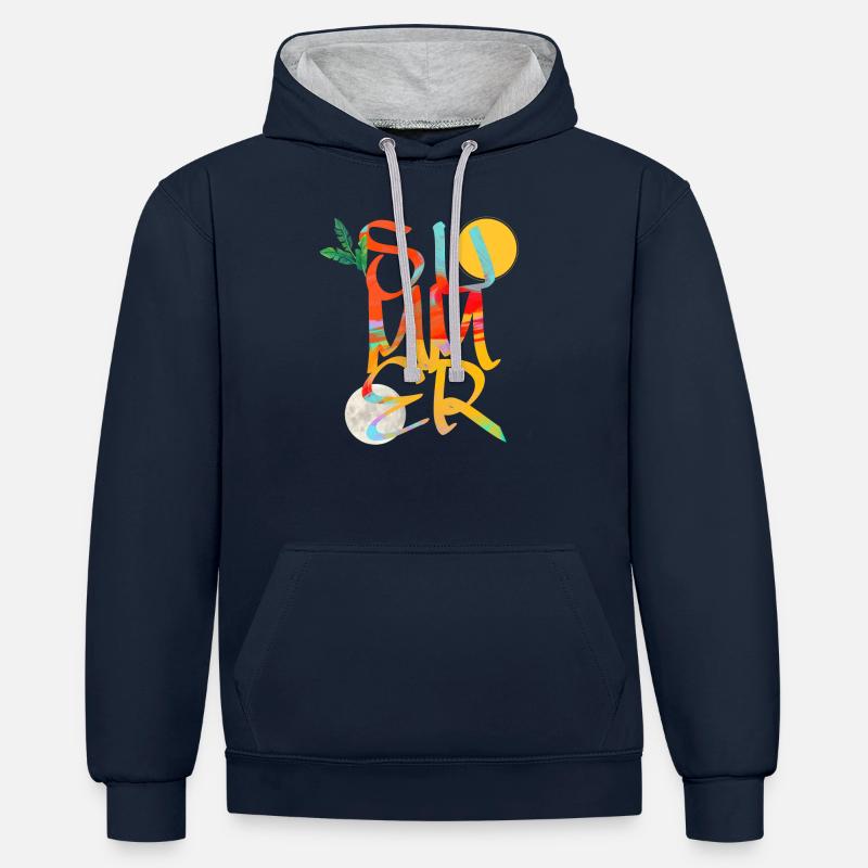 été - Sweat à capuche contrasté - bleu marine/gris chiné