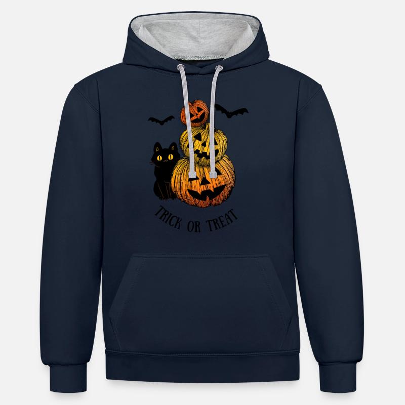 Tromper ou traiter le chat - Sweat à capuche contrasté - bleu marine/gris chiné