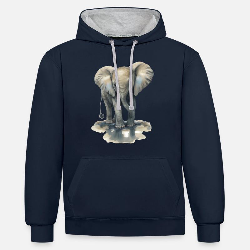 Bébé éléphant - Sweat à capuche contrasté - bleu marine/gris chiné