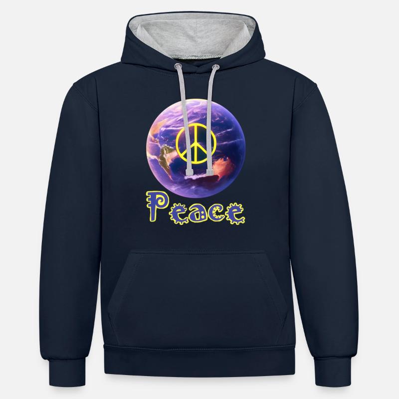 La paix dans le monde - Sweat à capuche contrasté - bleu marine/gris chiné