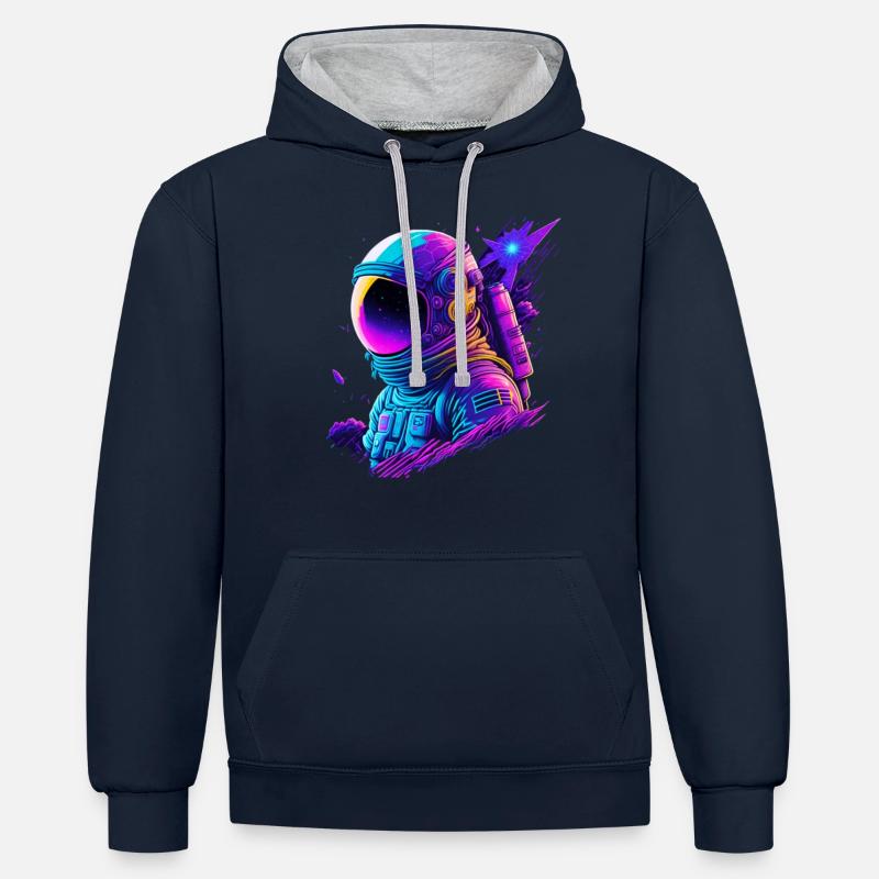 Synthwave Astronaute Space Explorer - Sweat à capuche contrasté - bleu marine/gris chiné