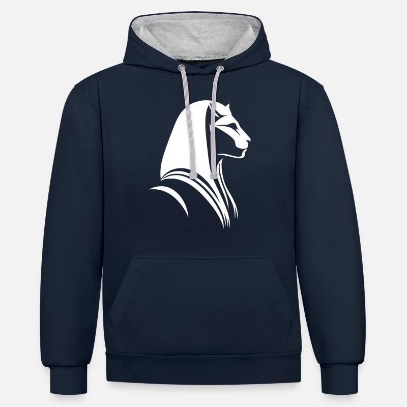 Chat Egypte Pharaon Silhouette - Sweat à capuche contrasté - bleu marine/gris chiné