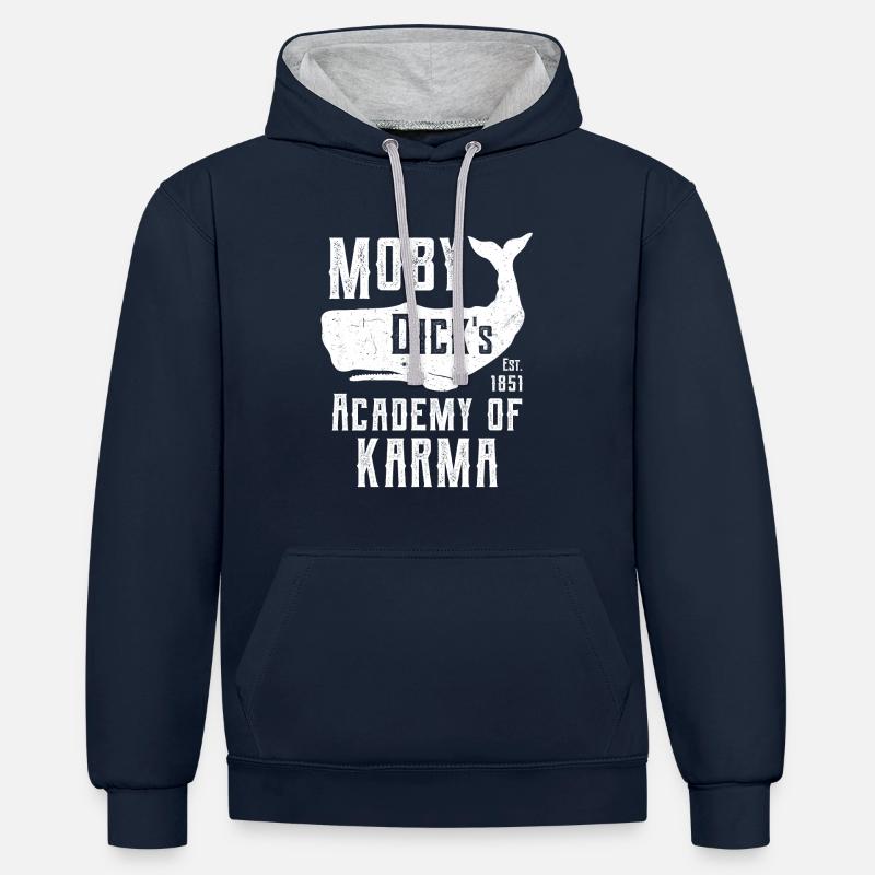 Moby Dick - Académie du Karma - Sweat à capuche contrasté - bleu marine/gris chiné