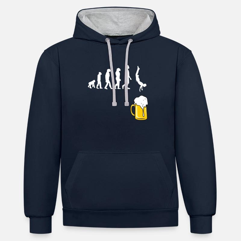 évolution bière - Sweat à capuche contrasté - bleu marine/gris chiné