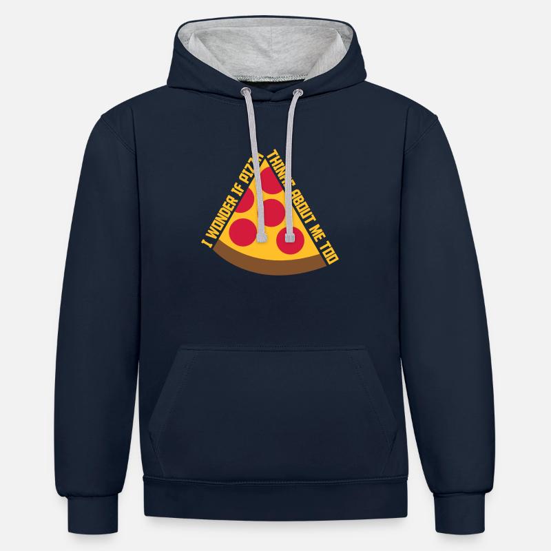 pizza thinks about me - Kontrast-Hoodie - Navy/Grau meliert