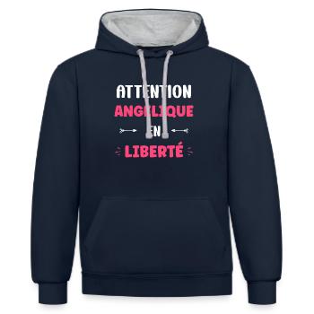 angelique - Sweat à capuche contrasté - bleu marine/gris chiné - Devant - Nico (186cm)