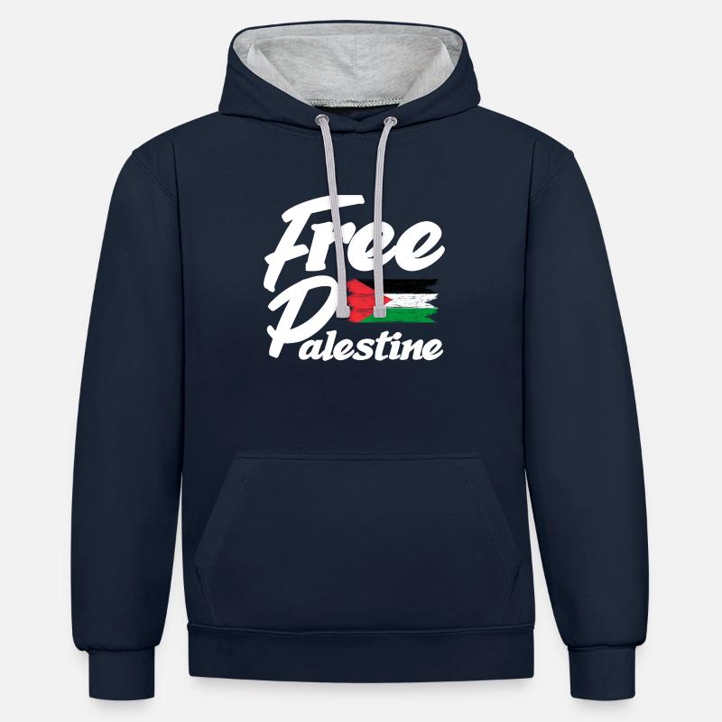 Drapeau de la Palestine - Sweat à capuche contrasté - bleu marine/gris chiné