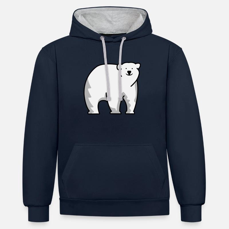 Ours blanc - Sweat à capuche contrasté - bleu marine/gris chiné