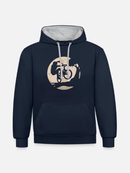 VTT au clair de lune - Sweat à capuche contrasté - bleu marine/gris chiné
