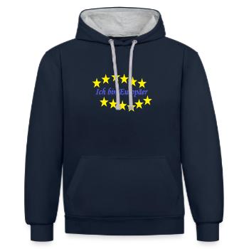 Ich bin Europäer - Kontrast-Hoodie - Navy/Grau meliert - Vorne - Nico (186cm)