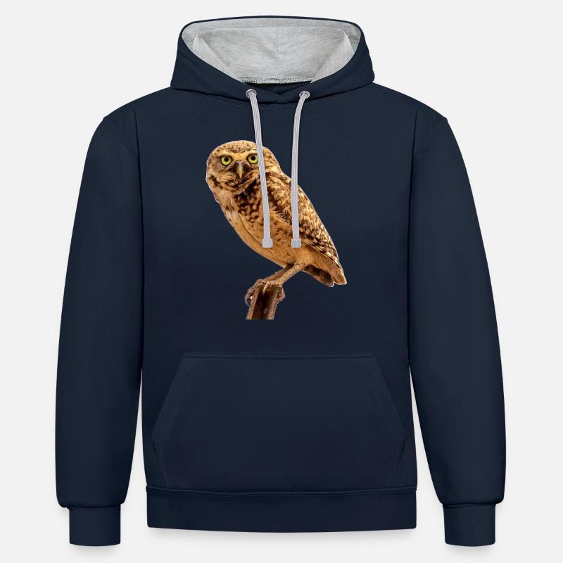 le chouette hibou - Sweat à capuche contrasté - bleu marine/gris chiné