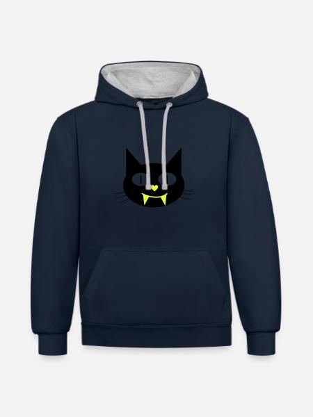 Halloween vampire cat with canines - Contrast hoodie - navy/heather grey