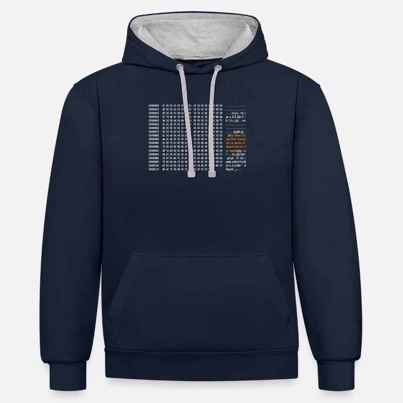 Bitcoin Block 0 Code - Kontrast-Hoodie - Navy/Grau meliert