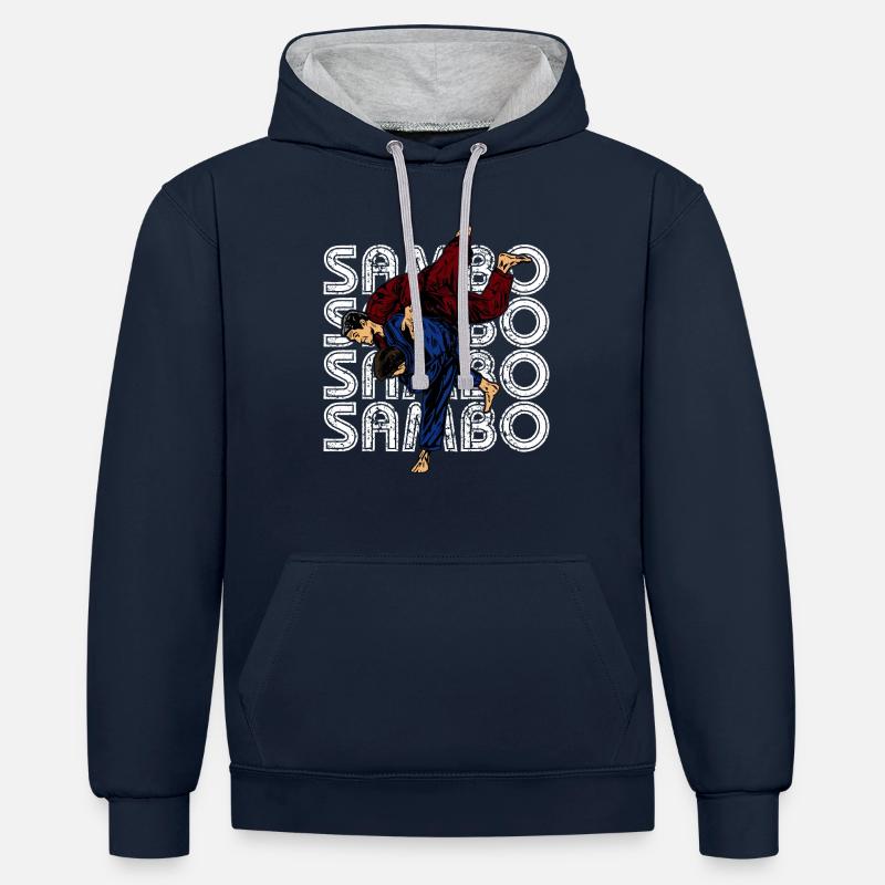 Sambo Autodéfense URSS Arts martiaux - Sweat à capuche contrasté - bleu marine/gris chiné