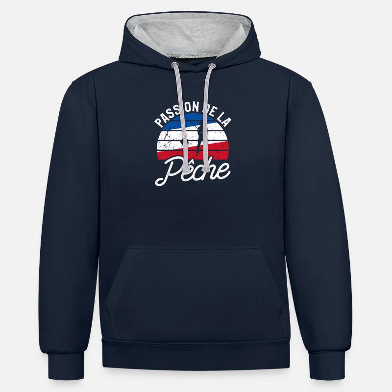 Passion De La Pêche Pêcheur - Sweat à capuche contrasté - bleu marine/gris chiné