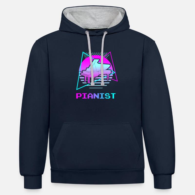 Rétro Pianiste Piano Instrument - Sweat à capuche contrasté - bleu marine/gris chiné