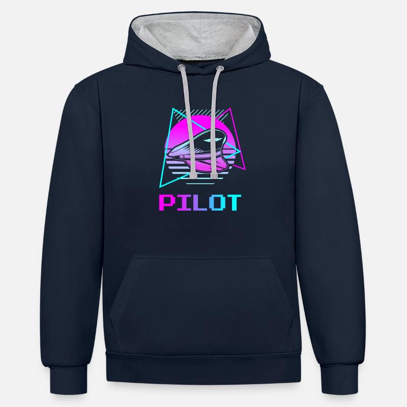 Retro Pilot Aviation Piloten - Kontrast-Hoodie - Navy/Grau meliert