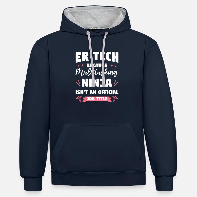 ER-Tech, weil Multitasking-Ninja kein - Kontrast-Hoodie - Navy/Grau meliert