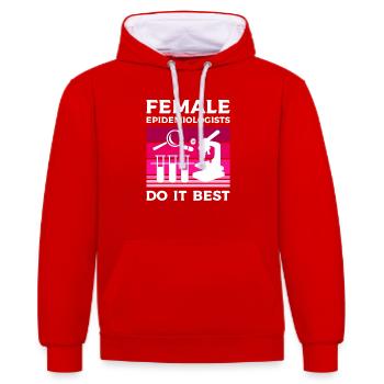 Les femmes épidémiologistes le font le mieux Épidémiologie - Sweat à capuche contrasté - rouge/blanc - Devant - Liana (172cm) & Jaron (178cm)