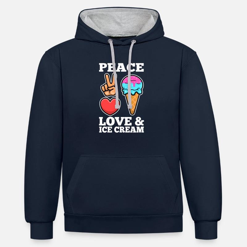 Crème glacée Peace Love - Sweat à capuche contrasté - bleu marine/gris chiné