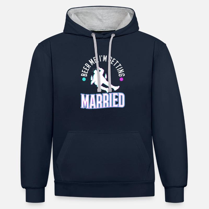 Beer Me, je me marie - Sweat à capuche contrasté - bleu marine/gris chiné