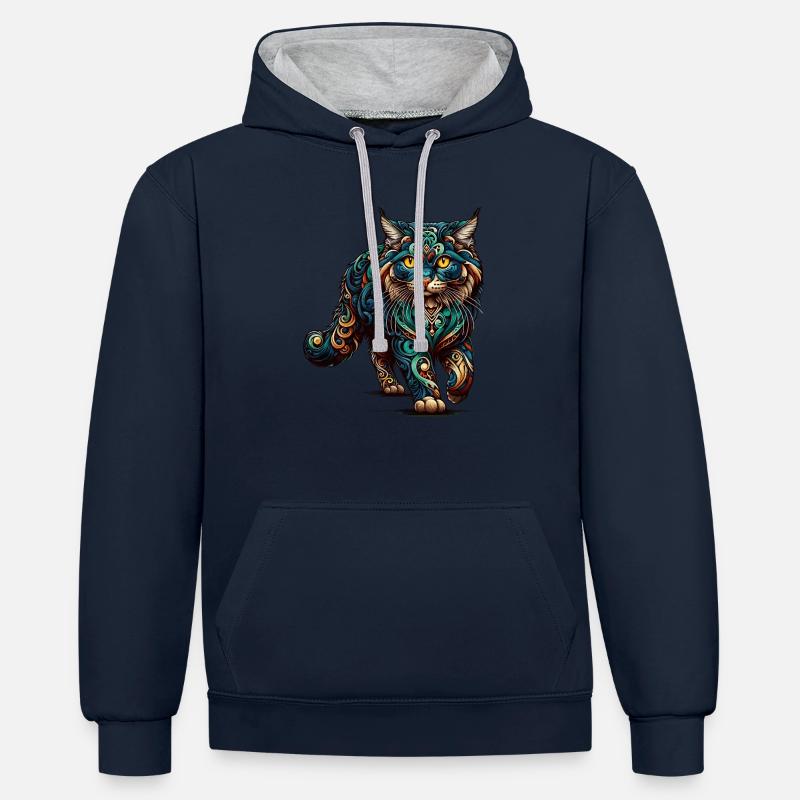 Mandala Art American Curl - Sweat à capuche contrasté - bleu marine/gris chiné