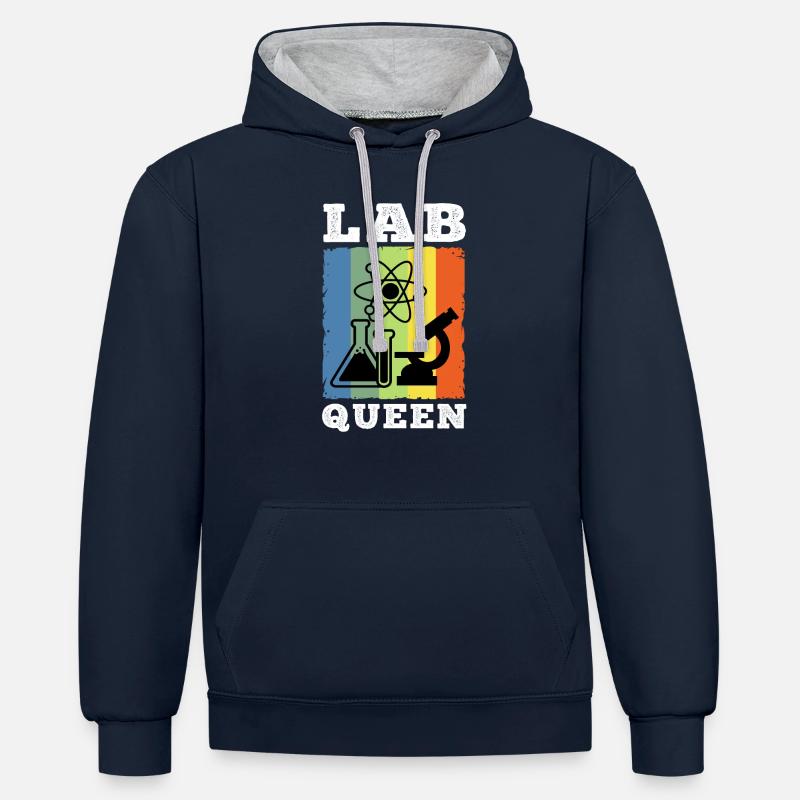 Reine du labo - Sweat à capuche contrasté - bleu marine/gris chiné