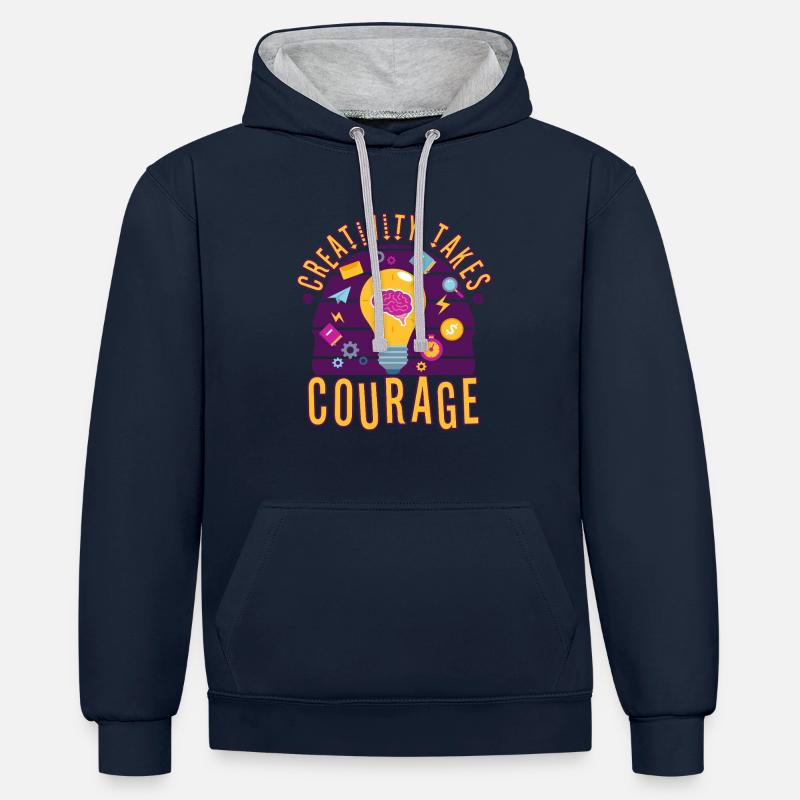 La créativité demande du courage - Sweat à capuche contrasté - bleu marine/gris chiné