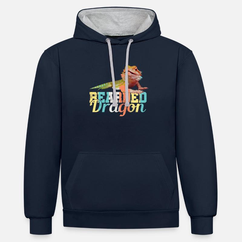 dragon barbu - Sweat à capuche contrasté - bleu marine/gris chiné