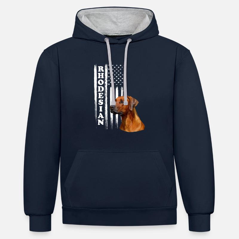 Rhodesian Ridgeback - Sweat à capuche contrasté - bleu marine/gris chiné
