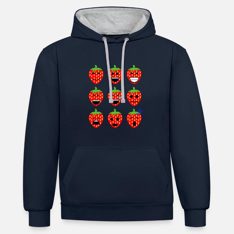 Fraises - Sweat à capuche contrasté - bleu marine/gris chiné
