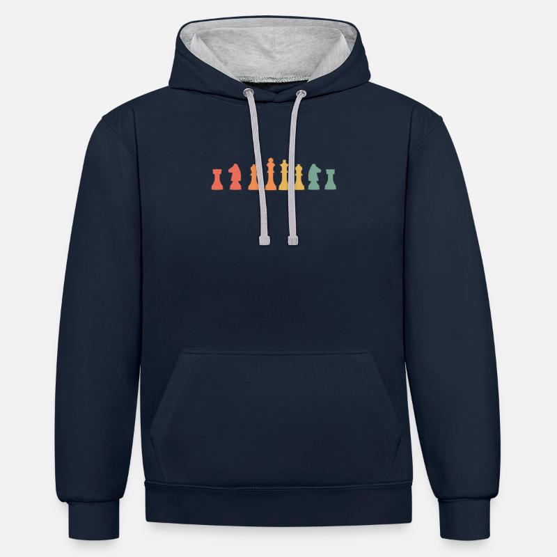 échecs - Sweat à capuche contrasté - bleu marine/gris chiné