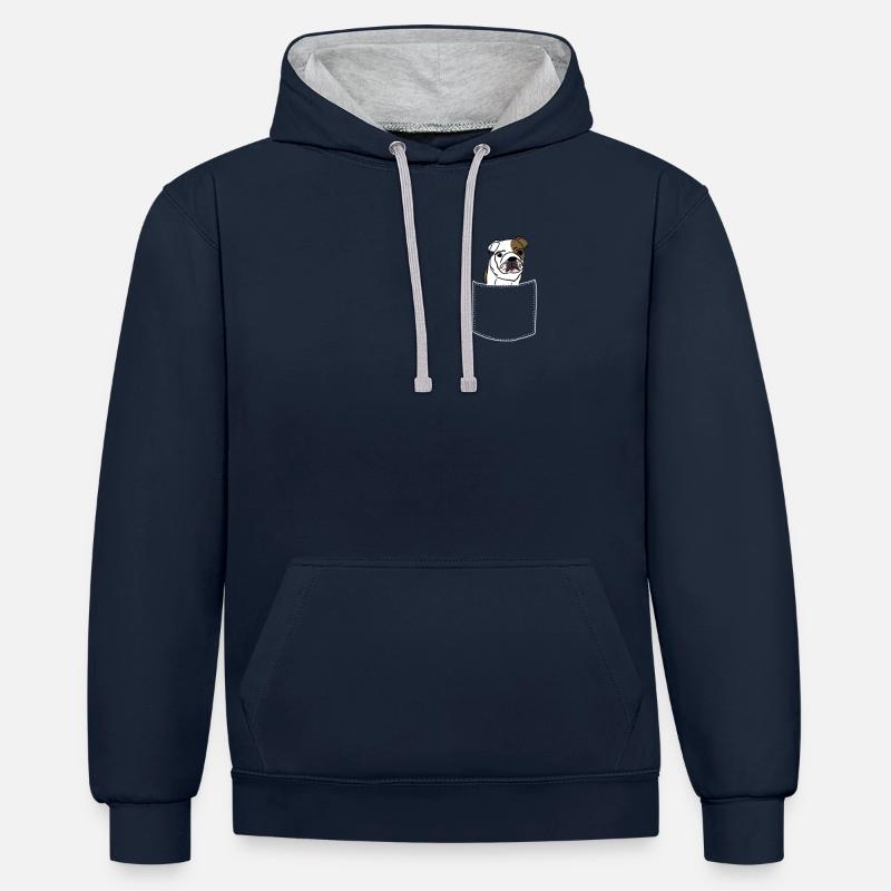 bouledogue - Sweat à capuche contrasté - bleu marine/gris chiné