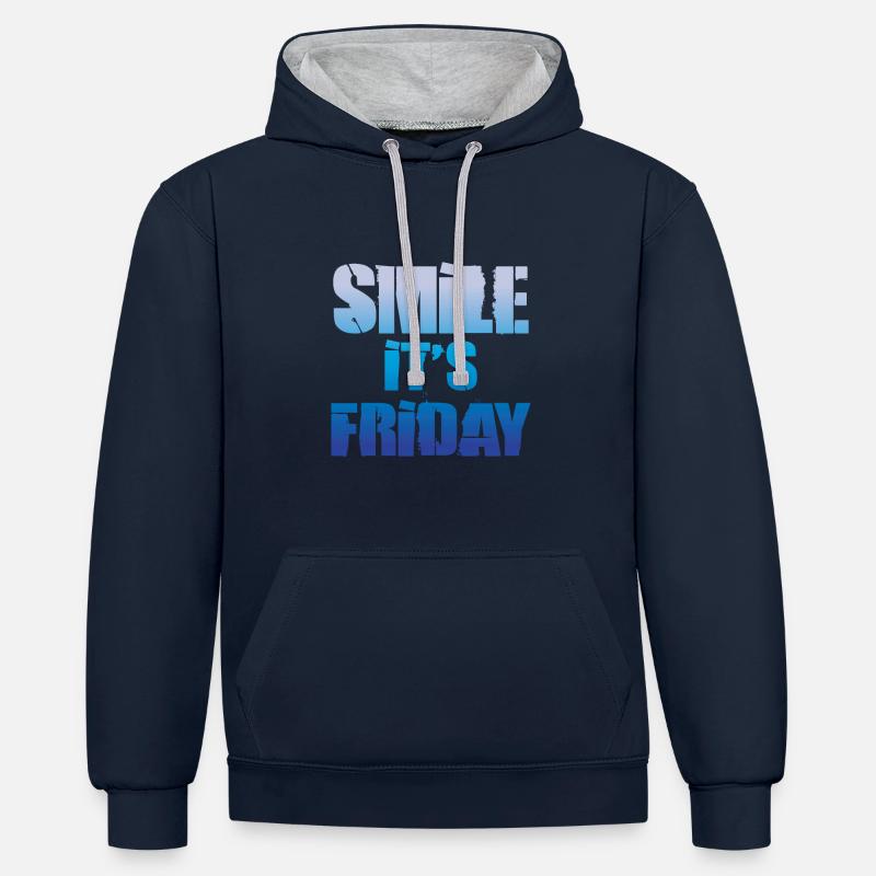 C'est vendredi - Sweat à capuche contrasté - bleu marine/gris chiné