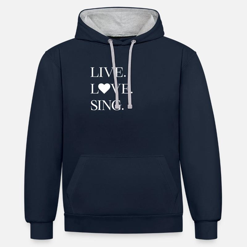 Vive. L’amour. Je chante. - Sweat à capuche contrasté - bleu marine/gris chiné