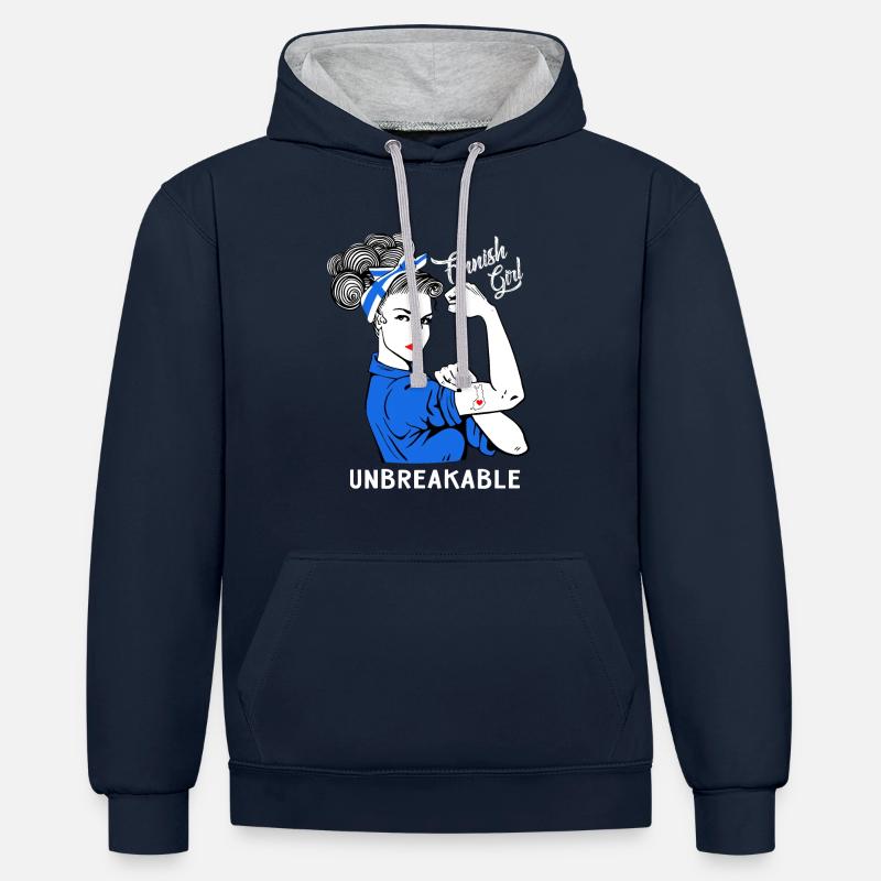 Fille finlandaise incassable - Sweat à capuche contrasté - bleu marine/gris chiné