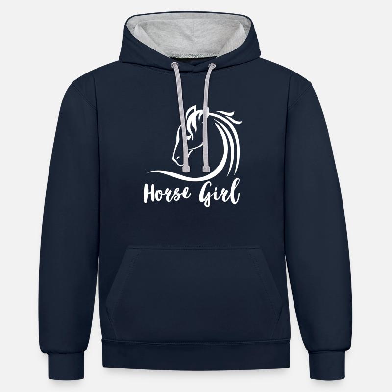 fille de chevaux - Sweat à capuche contrasté - bleu marine/gris chiné