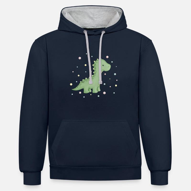 dino mignon avec des points - Sweat à capuche contrasté - bleu marine/gris chiné