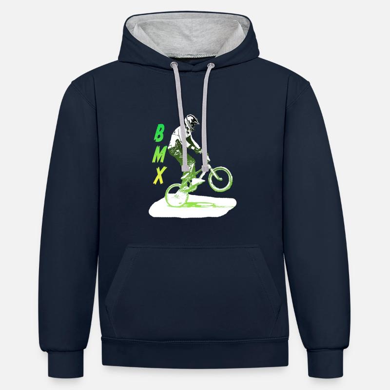 bmx race - Sweat à capuche contrasté - bleu marine/gris chiné