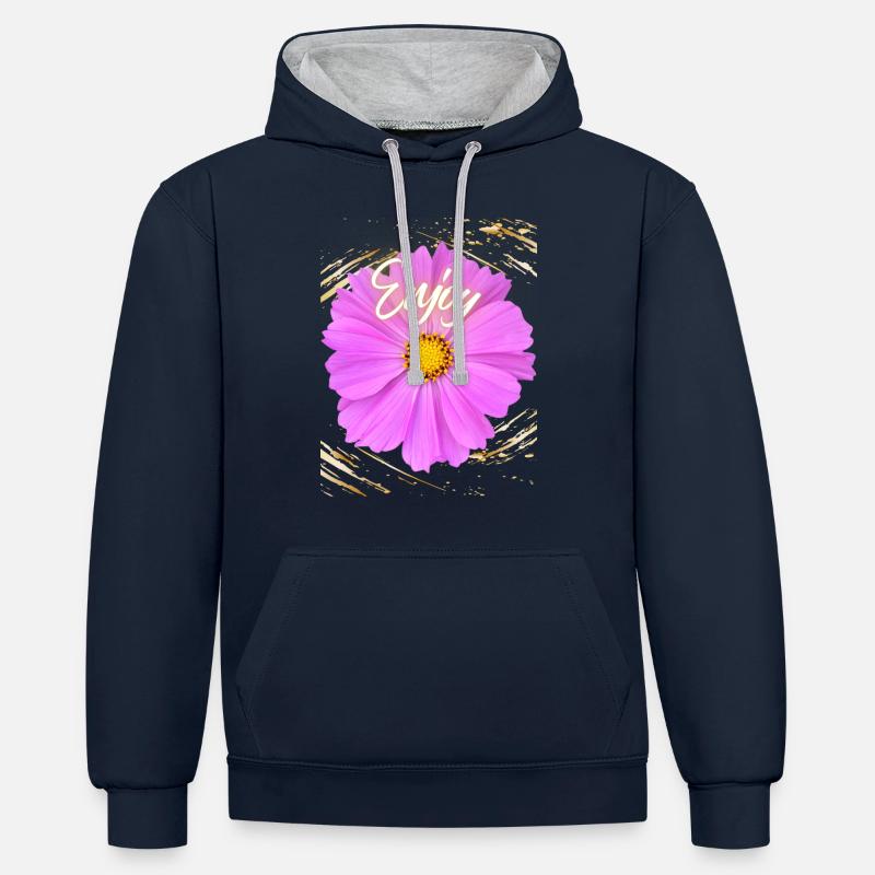 Profitez de la fleur - Sweat à capuche contrasté - bleu marine/gris chiné