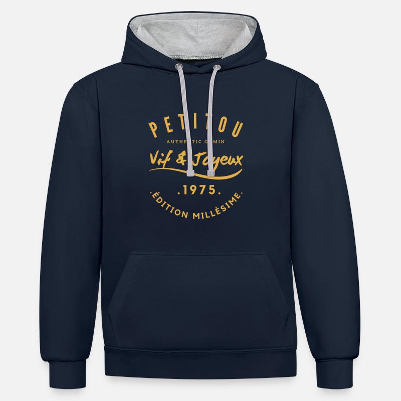 « Petitou 1975 » - Sweat à capuche contrasté - bleu marine/gris chiné