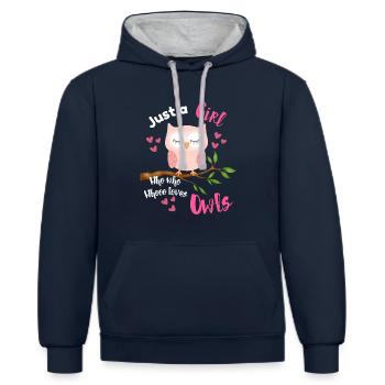 Just a girl who loves owls - Contrast hoodie - navy/heather grey - Front - Nico (186cm)