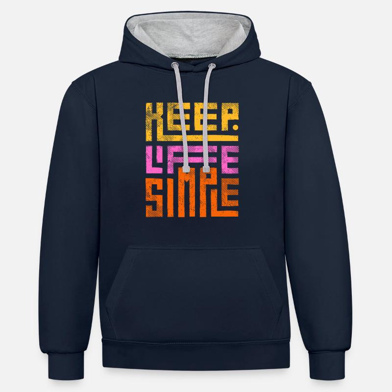 Simplifiez-vous la vie - Sweat à capuche contrasté - bleu marine/gris chiné