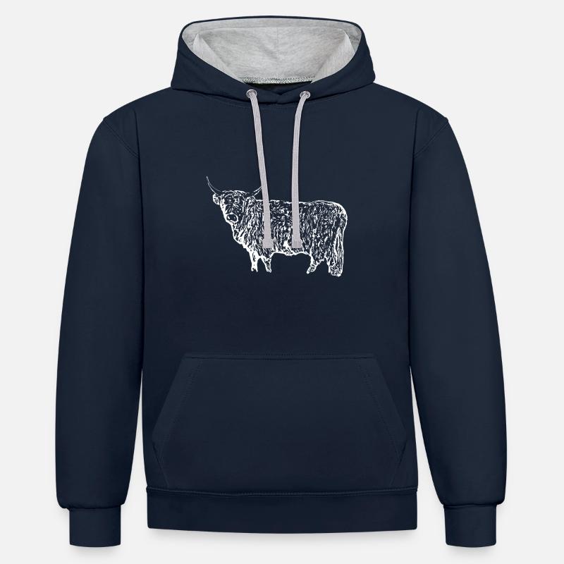Scottish Highland Cattle Cow Beef - Sweat à capuche contrasté - bleu marine/gris chiné