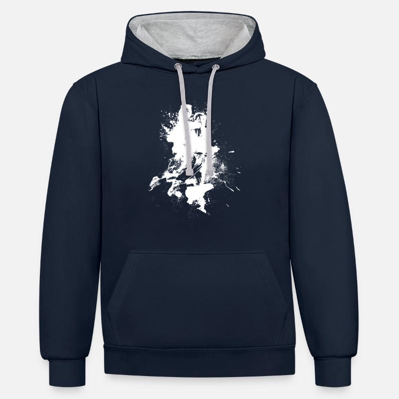 Basket en blanc - Sweat à capuche contrasté - bleu marine/gris chiné